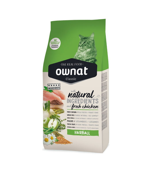 Ownat Classic Hairball pienso para gatos anti bolas de pelo de pollo